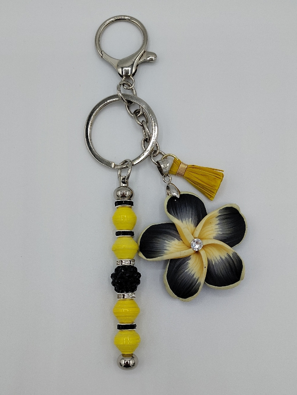 Handcrafted Yellow & Black Floral Tassel Keychain/Bag Charm